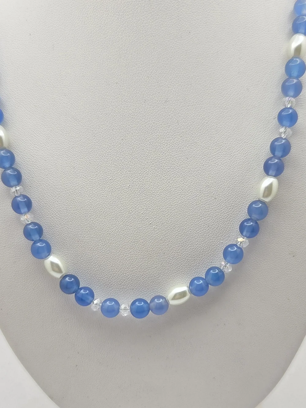 Blue Glass Beaded Faux Pearl & Crystal Accent Strand Necklace - 19